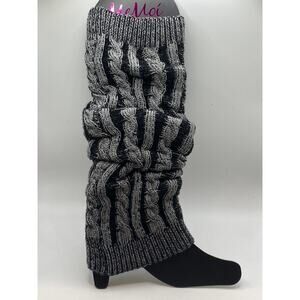 MEMOI Women's Black-Gray Striped Cable Knit Pull-On Leg Warmers SZ OS